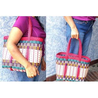 Small Woven Guatemalan Plastic market Bag - Recycled plastic