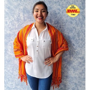 Guatemalan Medium weight cotton shawl - Orange scarf