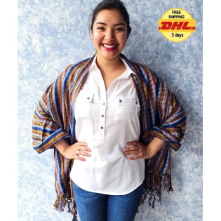 Guatemalan Medium weight cotton shawl - Indigo scarf